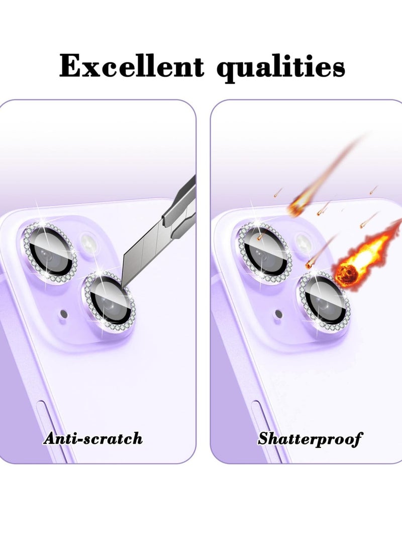 "Purple Diamond Camera Lens Protector for iPhone 16/16 Plus – Bling Tempered Glass Cover with Automatic Alignment Metal Rings and Glitter Film Stickers" - Image 4