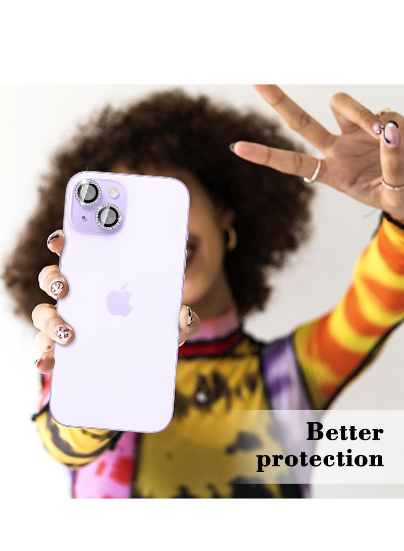 "Purple Diamond Camera Lens Protector for iPhone 16/16 Plus – Bling Tempered Glass Cover with Automatic Alignment Metal Rings and Glitter Film Stickers" - Image 5