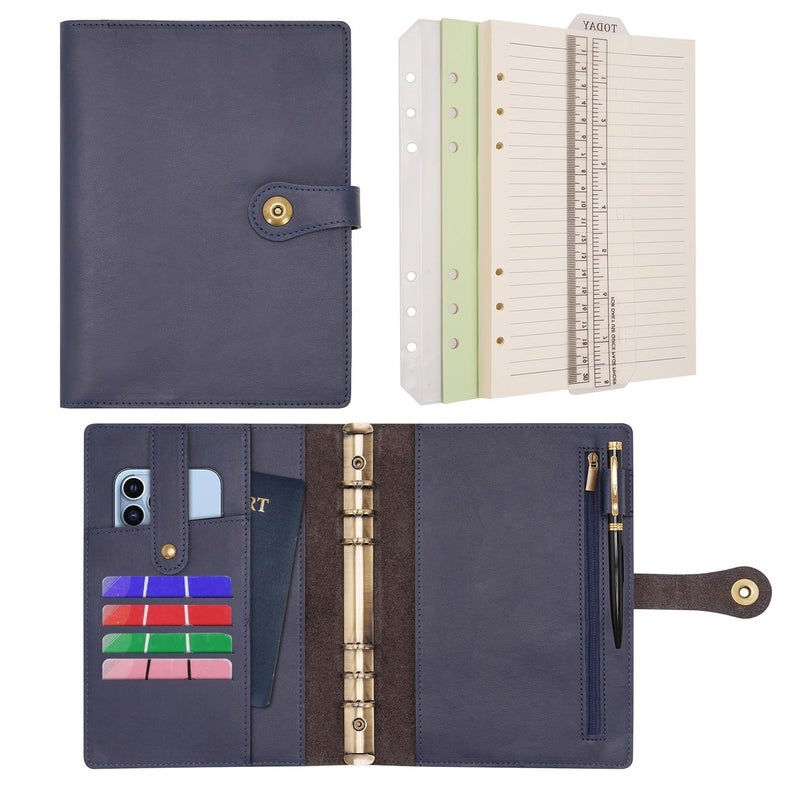 Wonderpool A5 Binder Journal Leather Spiral Notebook Refillable College Ruled Paper, Budget Binder Rings Diary Organizer with Pen for Office School Travel Business Planning Writing (Blue,A5) - Image 1