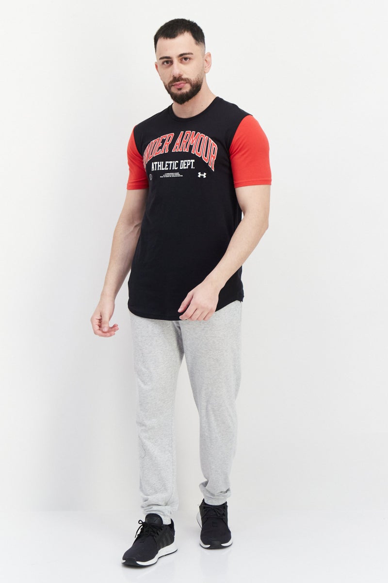 UNDER ARMOUR تي شيرت رياضي للرجال، أسود/أحمر - Image 3