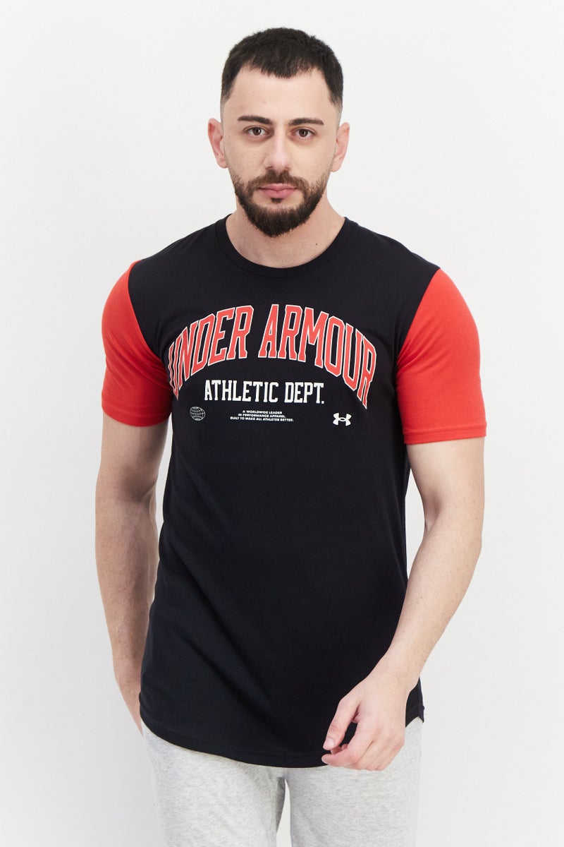 UNDER ARMOUR تي شيرت رياضي للرجال، أسود/أحمر - Image 1