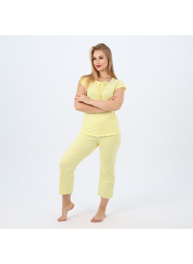 zecotex  Embroidered Women’s Cotton Pajama Set – Cap Sleeve Top & Cropped Pants – Soft Summer Loungewear (Sizes S to 2XL)  - Image 5