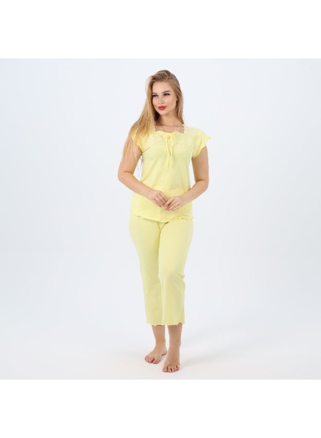 zecotex  Embroidered Women’s Cotton Pajama Set – Cap Sleeve Top & Cropped Pants – Soft Summer Loungewear (Sizes S to 2XL)  - Image 2