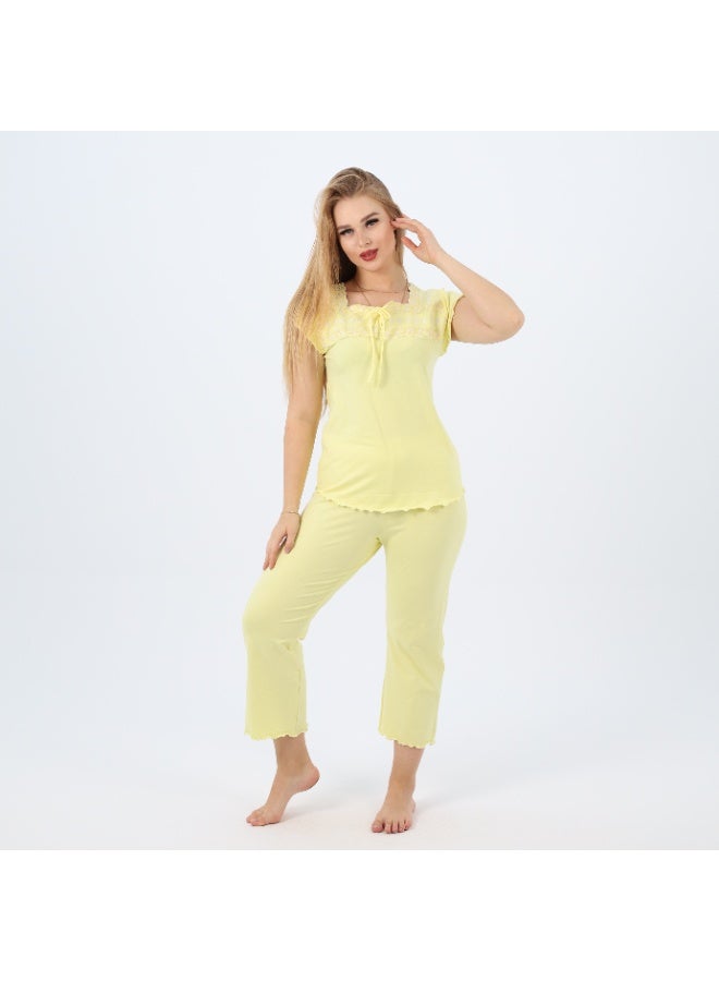 zecotex  Embroidered Women’s Cotton Pajama Set – Cap Sleeve Top & Cropped Pants – Soft Summer Loungewear (Sizes S to 2XL)  - Image 1