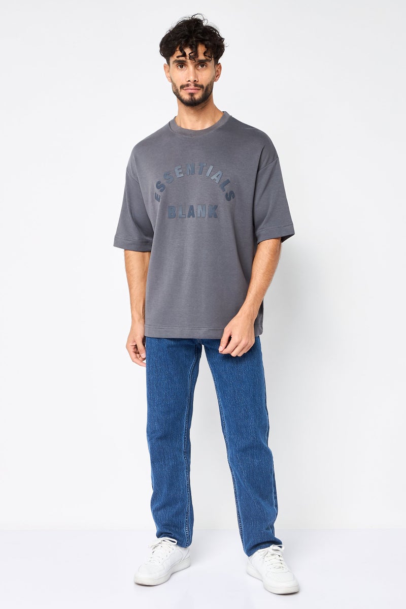 Blank Essentials Men Crew Neck Short Sleeves Brand Logo T-Shirt, Dark Grey - Image 2
