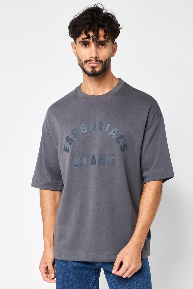 Blank Essentials Men Crew Neck Short Sleeves Brand Logo T-Shirt, Dark Grey - Image 1