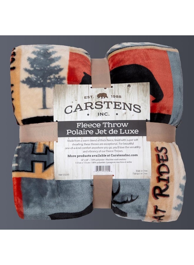 CARSTENS, INC. Lake House Rustic Cabin Sherpa Fleece Large Throw Blanket, 54" x 68", Blue - Image 4