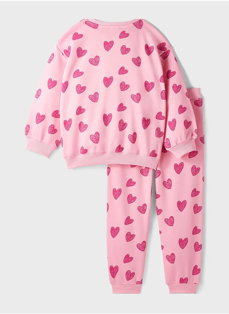JUNE Heart Printed Tracksuit Set