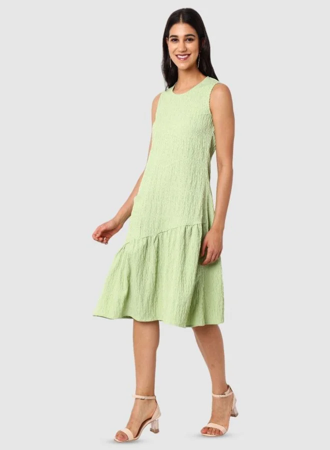 Freehand  Women Relaxed Fit Textured Scoop Neck Sleeveless Tiered Dress for Women | Best Price UAE