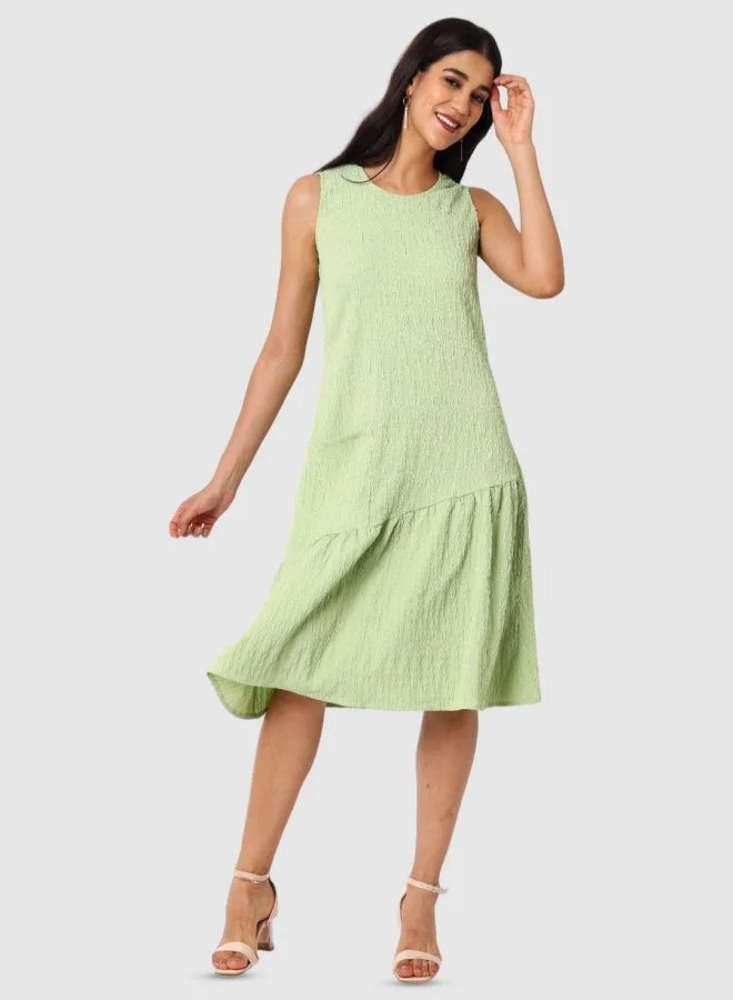 Freehand  Women Relaxed Fit Textured Scoop Neck Sleeveless Tiered Dress for Women | Best Price UAE