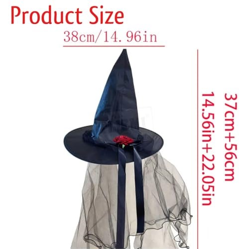 TLISMI Halloween Party Witch Hat with Veil and Red Rose for Girls & Women | Pointed Witch Hat Costume Accessory for Cosplay, Masquerade & Themed Events - Image 3