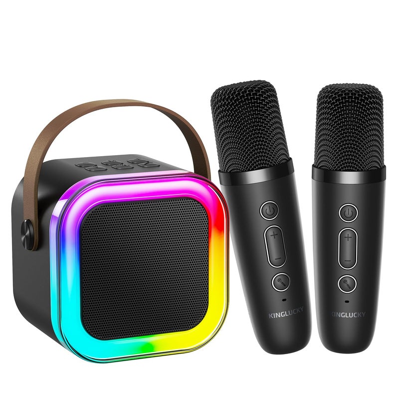 Kinglucky Mini Karaoke Machine for Kids 2025 TOP Birthday Gifts Ideas for 312 Year Old Girls Christmas Party Gifts Kids Personal Video Players Accessories with 2 Wireless Microphones Black