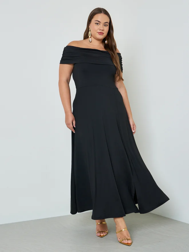 Styli Plus Size Off Shoulder A-Line Maxi Dress
