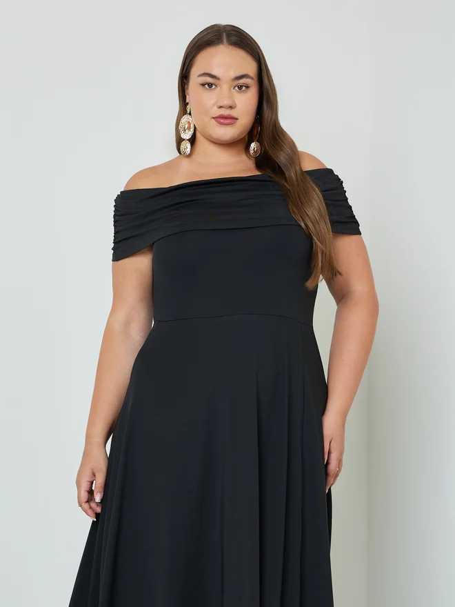 Styli Plus Size Off Shoulder A-Line Maxi Dress