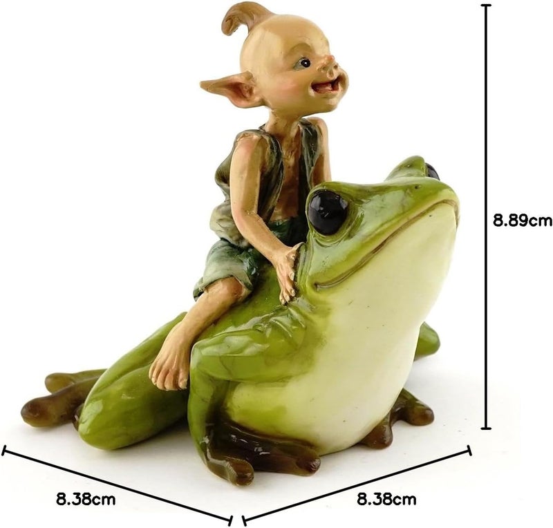 Top Collection Miniature Garden Pixie Riding Frog, Green, Tan - Image 3