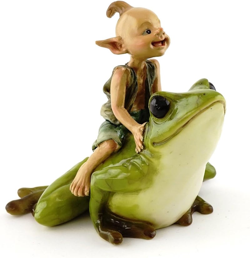 Top Collection Miniature Garden Pixie Riding Frog, Green, Tan - Image 1
