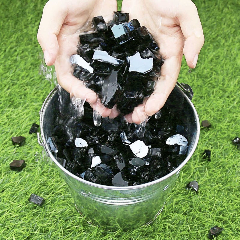 GRISUN Onyx Black Fire Glass for Fire Pit, 1/2 Inch High Luster Reflective Tempered Glass Rocks for Natural or Propane Fireplace, Safe for Outdoors and Indoors Firepit Glass, 10 Pounds - Image 4