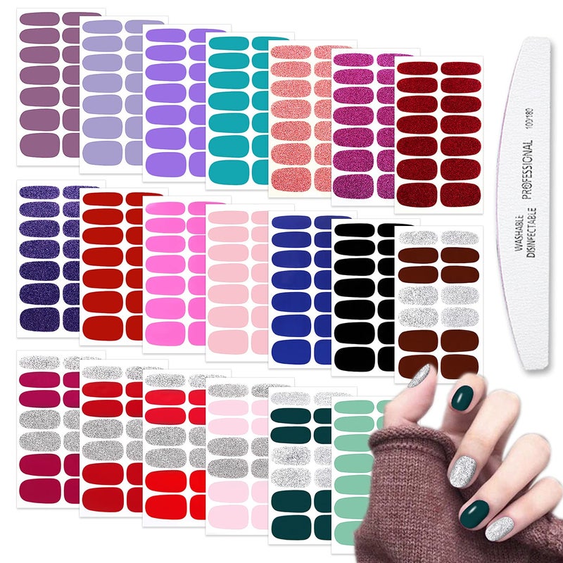 WOKOTO WOKOTO 20 Sheets Nail Polish Strips Set 10pcs Solid Color Nail Strips and 10pcs Glitter Solid Color Full Nail Wraps Real Nail Polish Stickers for Women Nails Art with Nail File