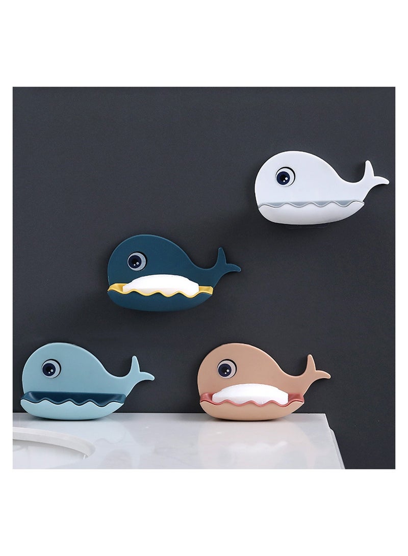 SYOSI 4 Pcs Cute Soap Dish Holder, Whale Shape Soap Holder Self Adhesive with Drain Holes on Bottom, Cartoon Kawaii Bathroom Soap Tray - Image 1