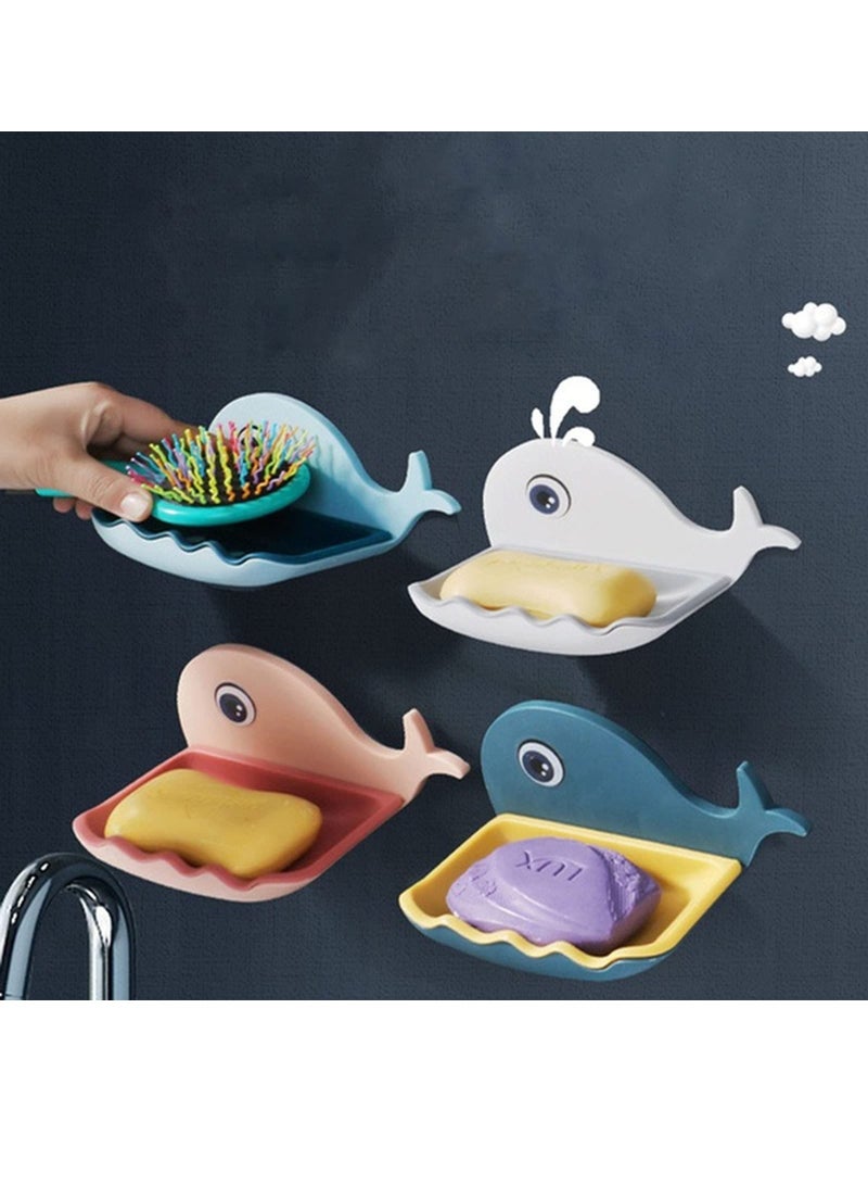 SYOSI 4 Pcs Cute Soap Dish Holder, Whale Shape Soap Holder Self Adhesive with Drain Holes on Bottom, Cartoon Kawaii Bathroom Soap Tray - Image 2