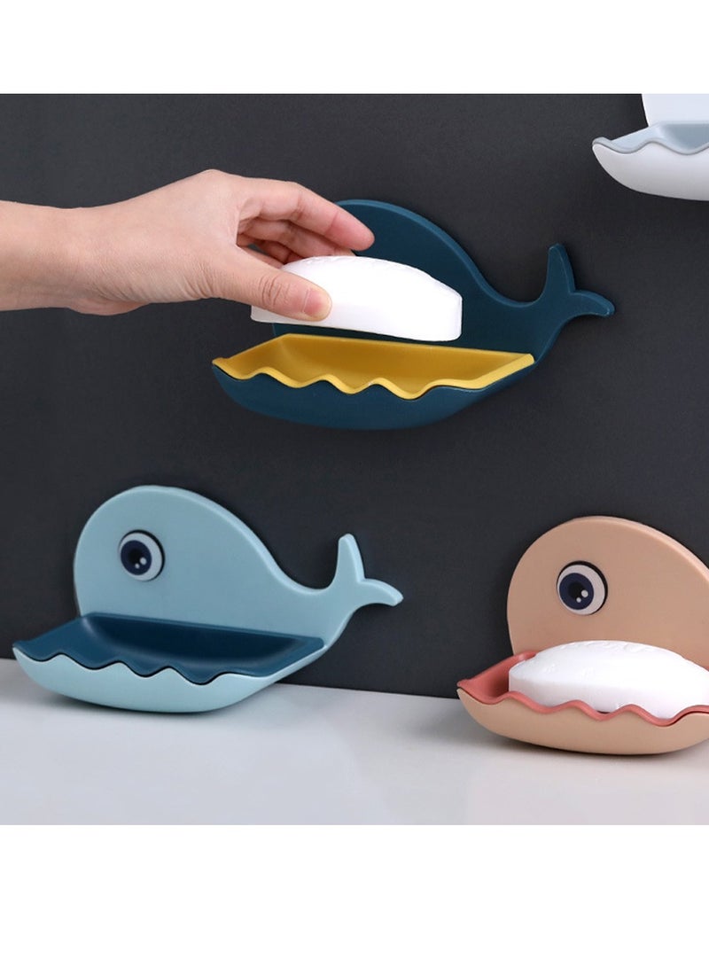 SYOSI 4 Pcs Cute Soap Dish Holder, Whale Shape Soap Holder Self Adhesive with Drain Holes on Bottom, Cartoon Kawaii Bathroom Soap Tray - Image 3