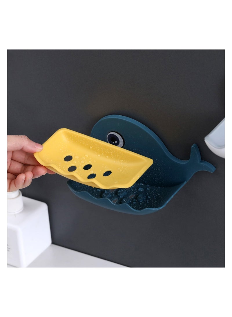 SYOSI 4 Pcs Cute Soap Dish Holder, Whale Shape Soap Holder Self Adhesive with Drain Holes on Bottom, Cartoon Kawaii Bathroom Soap Tray - Image 4