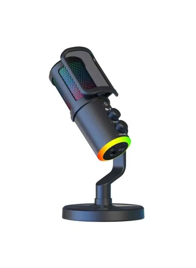 سانكس ميكروفون ألعاب K20 USB مع إضاءة RGB وتقليل الضوضاء، أسود - Image 1