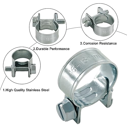 Jersvimc 12pcs Stainless Steel Gas Line Clamp(16-18mm), Zinc Plated Mini Fuel Hose Clamp Adjustable Tube Clamp for Pipe Fuel Line - Image 2