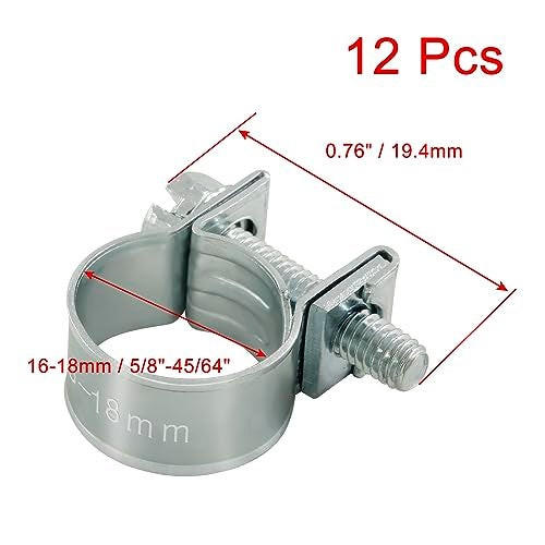 Jersvimc 12pcs Stainless Steel Gas Line Clamp(16-18mm), Zinc Plated Mini Fuel Hose Clamp Adjustable Tube Clamp for Pipe Fuel Line - Image 4
