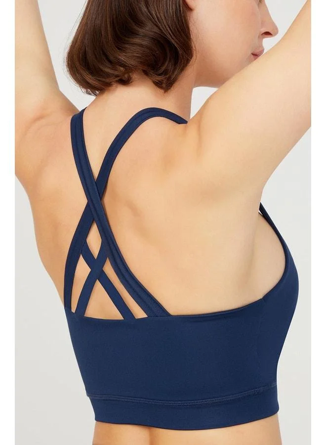 Los Ojos Navy Light Support Sports Bra with Detailed Back Padding.