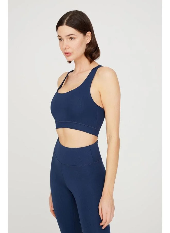 Los Ojos Navy Light Support Sports Bra with Detailed Back Padding.