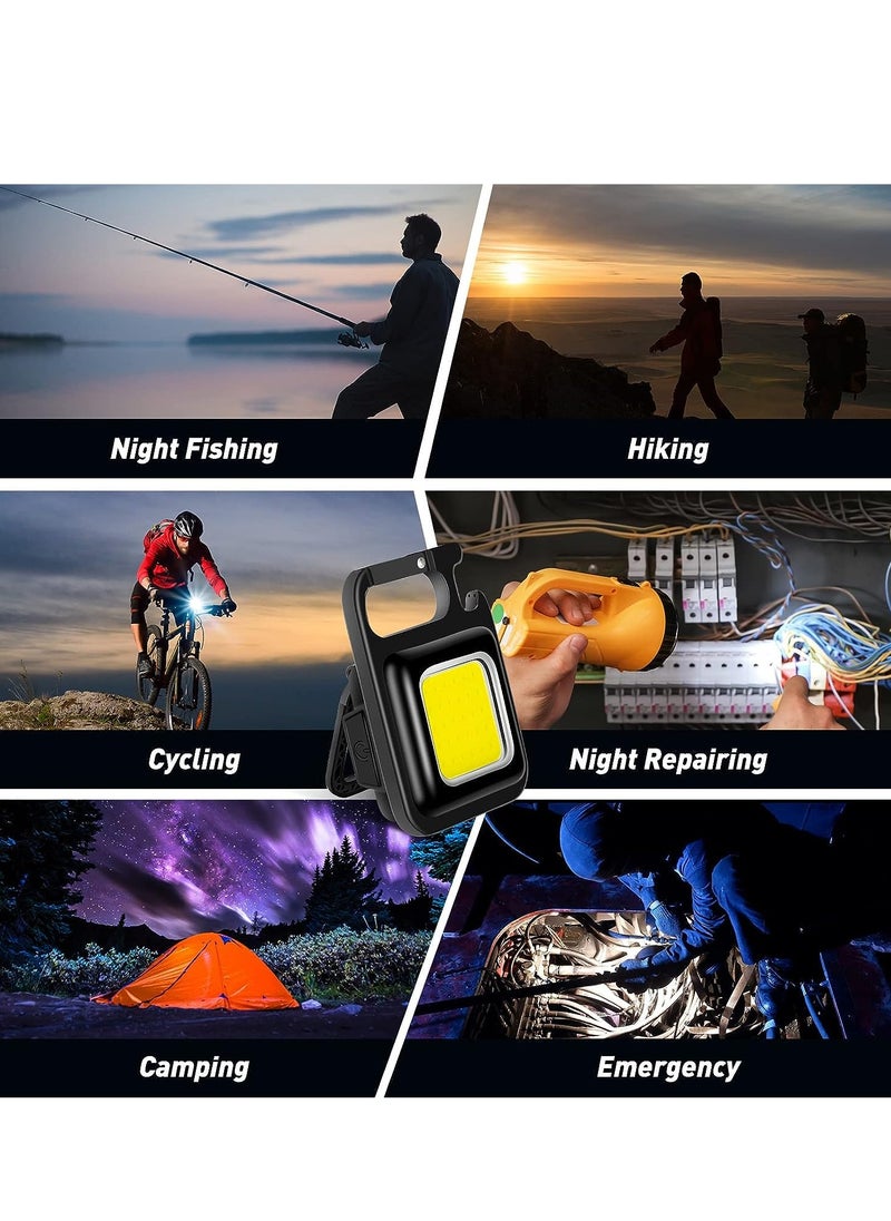 COB - 1 Pack COB Pocket Mini LED Flashlight - 4 Light Modes Rechargeable Mini Keychain Flashlight with Magnet Base and Folding Bracket Bottle Opener for Camping Fishing Walking - Image 1