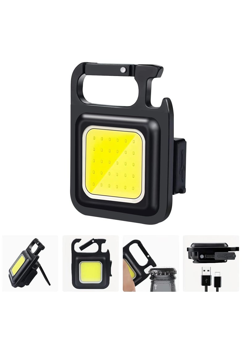 COB - 1 Pack COB Pocket Mini LED Flashlight - 4 Light Modes Rechargeable Mini Keychain Flashlight with Magnet Base and Folding Bracket Bottle Opener for Camping Fishing Walking - Image 1