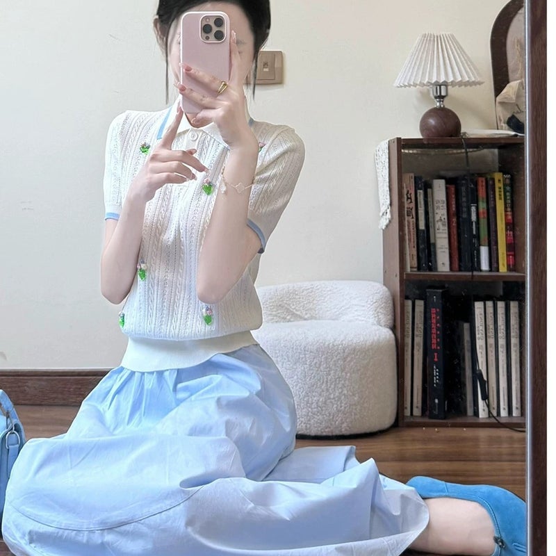 Women's Knit Top and Skirt Set Summer Casual - Image 2