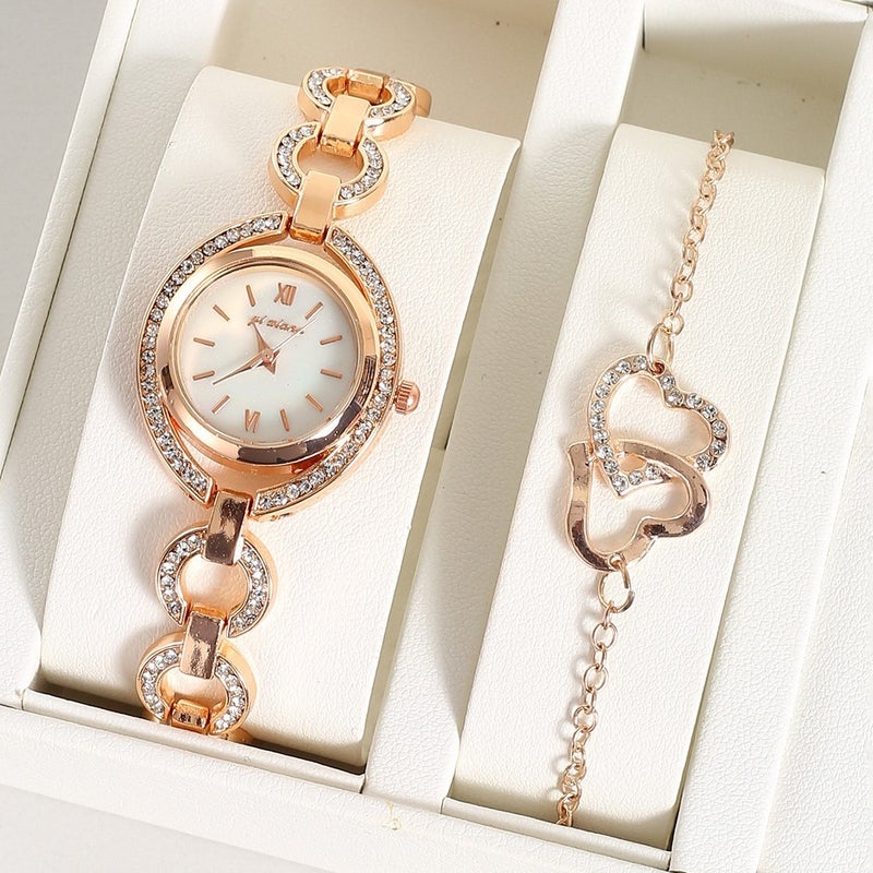 KUMO Trendy Fashion Water Crystal Alloy Steel Band Women's Quartz Watch with Decorative World Time Display - Image 1