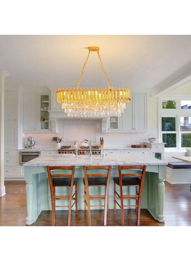 Luxury Gold Crystal Chandelier Pendant Light – Modern Rectangular Hanging Ceiling Lamp with Clear Crystal Drops, Elegant LED Dining Table Chandelier for Living Room & Home Interior - Image 3