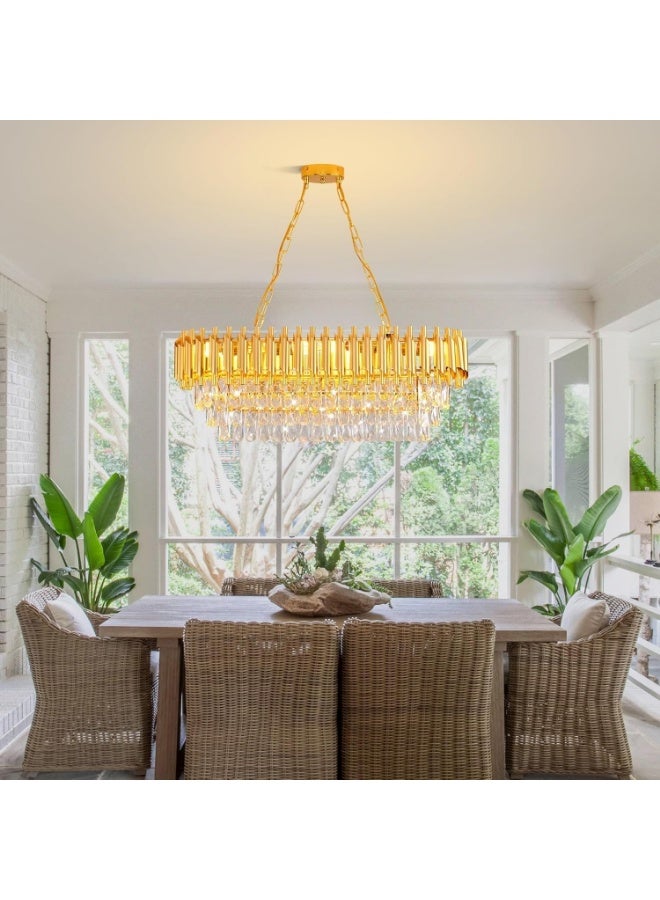 Luxury Gold Crystal Chandelier Pendant Light – Modern Rectangular Hanging Ceiling Lamp with Clear Crystal Drops, Elegant LED Dining Table Chandelier for Living Room & Home Interior - Image 4
