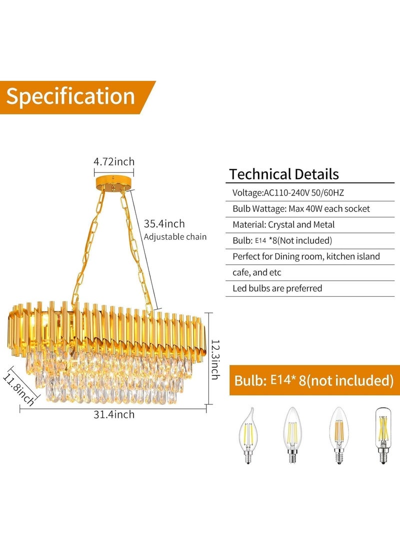 Luxury Gold Crystal Chandelier Pendant Light – Modern Rectangular Hanging Ceiling Lamp with Clear Crystal Drops, Elegant LED Dining Table Chandelier for Living Room & Home Interior - Image 5