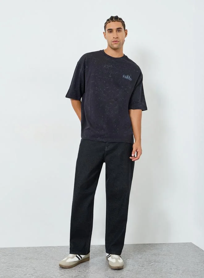 Styli Men Black Graphic Print Oversized T-Shirt