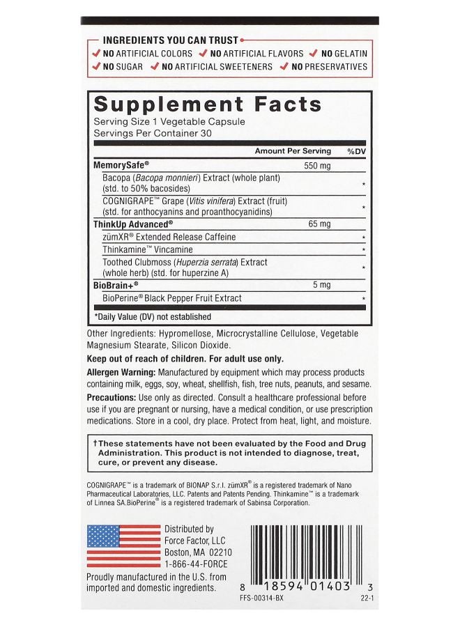 Force Factor Forebrain 30 Vegetable Capsules - Image 2