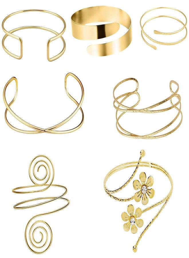 KYLELOVE 7 Pcs Golden Upper Arm Wristbands Upper Arm Cuff Bracelet For Women Adjustable Minimalist Arm Ring Set - Image 1