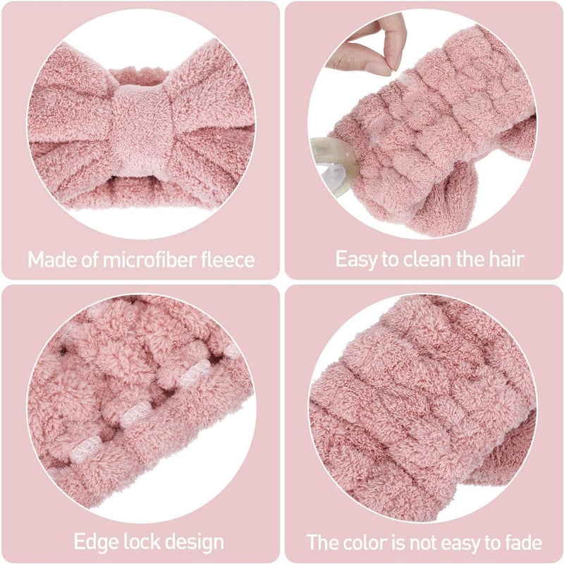 Zikra Spa Headband ‚Äì 3 Pack Bow Hair Bands Women Facial Makeup Headbands Soft Coral Fleece Elastic Head Wraps for Bathing Shower Skincare Washing Face - Image 4