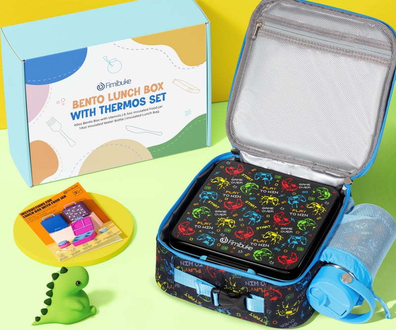 Fimibuke Bento Box for Kids Adult - Leakproof 3-4 Compartments Lunch Bento Box Set with Insulated Thermos Food Jar, Water Bottle, Lunch Bag, Sauce Cup & Cutlery for Toddler Teen Shcool Girl Boy Age 3+ - Image 5