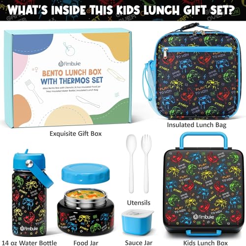 Fimibuke Bento Box for Kids Adult - Leakproof 3-4 Compartments Lunch Bento Box Set with Insulated Thermos Food Jar, Water Bottle, Lunch Bag, Sauce Cup & Cutlery for Toddler Teen Shcool Girl Boy Age 3+ - Image 3