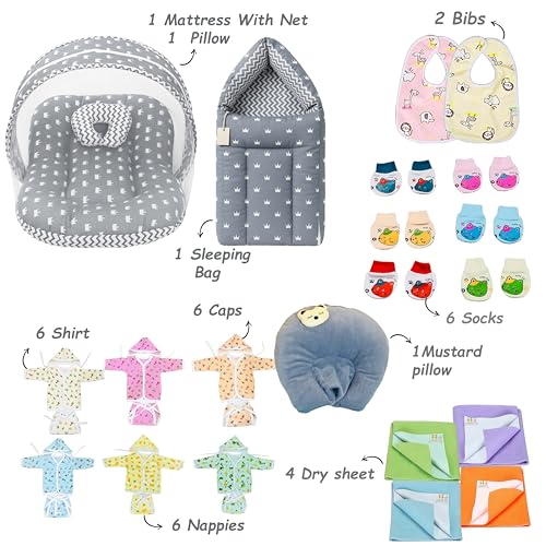 Infantbond Baby Summer Essentials Clothing Combo | 72 in 1 Baby Complete Daily Items | Hospital Essentials | Combo Set for New Born | Kit | Gift for New Born(Crown Grey 0-6 Months) - Image 3