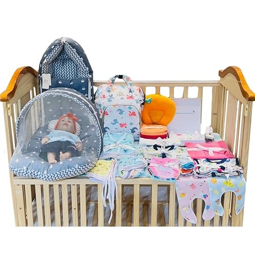 Infantbond Baby Summer Essentials Clothing Combo | 72 in 1 Baby Complete Daily Items | Hospital Essentials | Combo Set for New Born | Kit | Gift for New Born(Crown Grey 0-6 Months) - Image 1