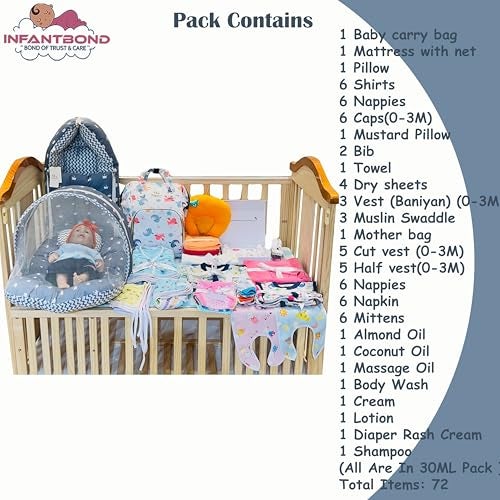 Infantbond Baby Summer Essentials Clothing Combo | 72 in 1 Baby Complete Daily Items | Hospital Essentials | Combo Set for New Born | Kit | Gift for New Born(Crown Grey 0-6 Months) - Image 2
