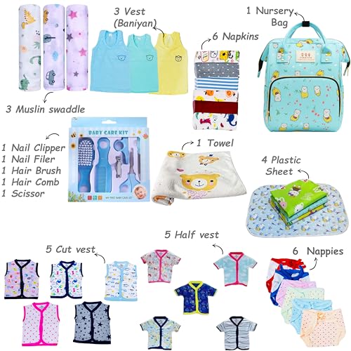 Infantbond Baby Summer Essentials Clothing Combo | 72 in 1 Baby Complete Daily Items | Hospital Essentials | Combo Set for New Born | Kit | Gift for New Born(Crown Grey 0-6 Months) - Image 4