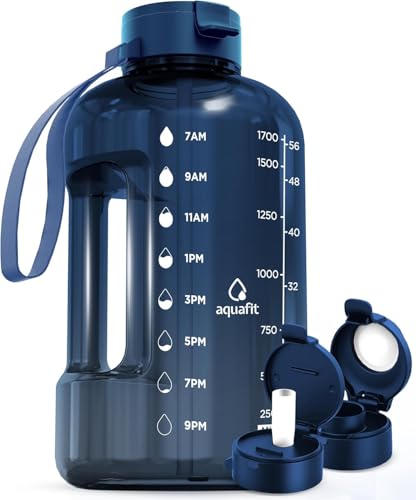 AQUAFIT 64 oz Water Bottle with Time Marker Straw Chug Lid BPA Free Half Gallon Gym Water Bottle with Handle Big Gallon Jug Nebula 64 Ounces - Image 1