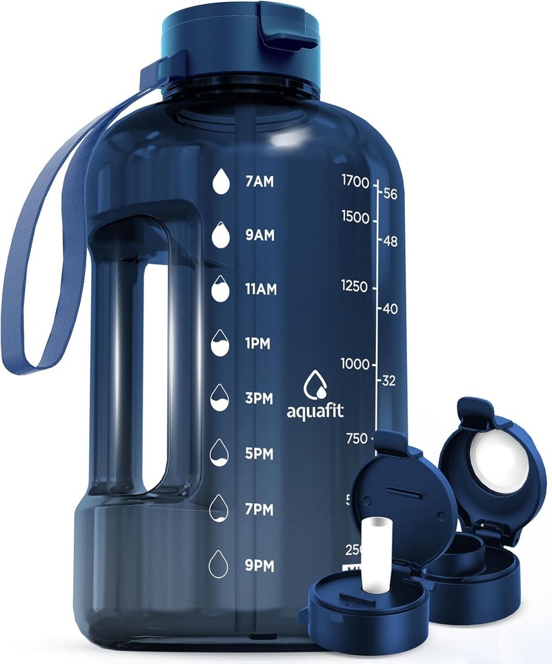 AQUAFIT 64 oz Water Bottle with Time Marker Straw Chug Lid BPA Free Half Gallon Gym Water Bottle with Handle Big Gallon Jug Nebula 64 Ounces - Image 2